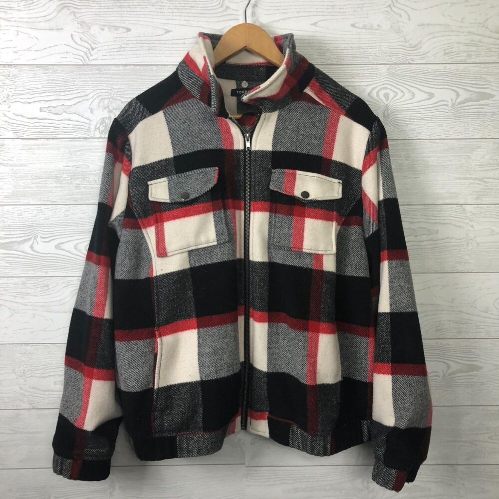 Torrid Women's 4X Plaid Wool Blend Jacket Zip Front Long Sleeve Chest Pockets